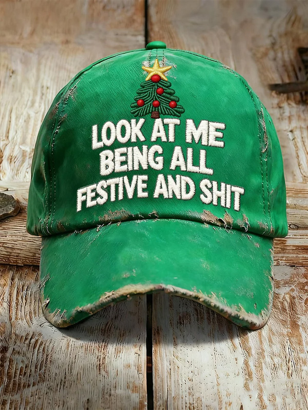 Men's Christmas Tree Look At Me Being All Festive And Shit Print Baseball Cap