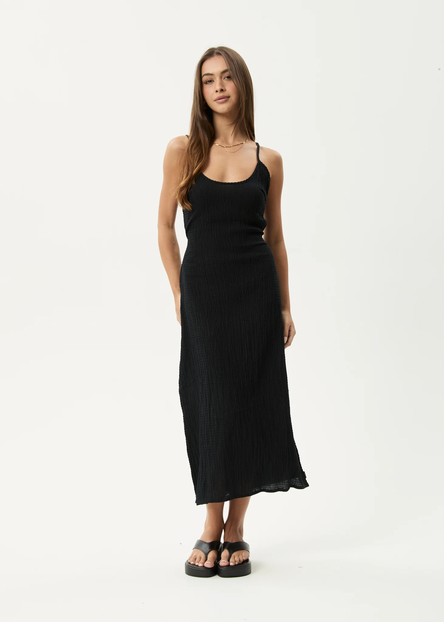AFENDS Womens Rumi - Seersucker Midi Dress - Black