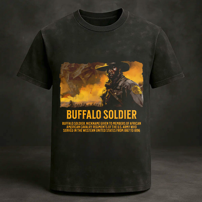 Men's Western Retro Buffalo Cavalry Print Casual T-Shirt