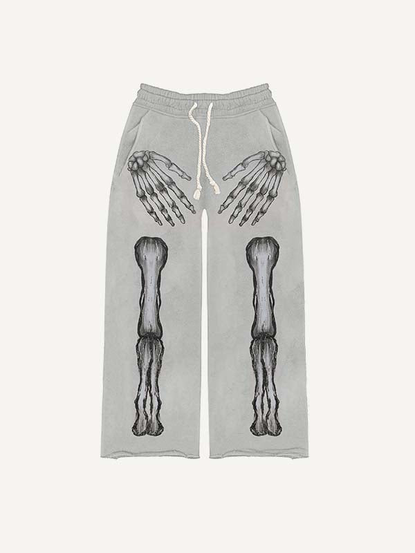 Skeleton Palm&Graphic&Letter Print Elastic Waist Pants