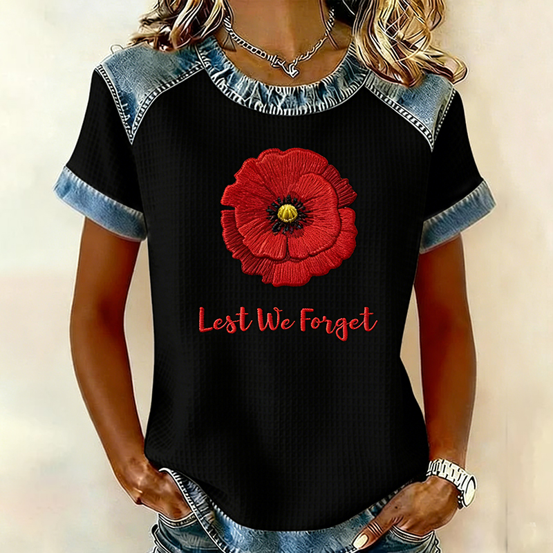 Women's Memorial Day Poppy Art Printed T-Shirt