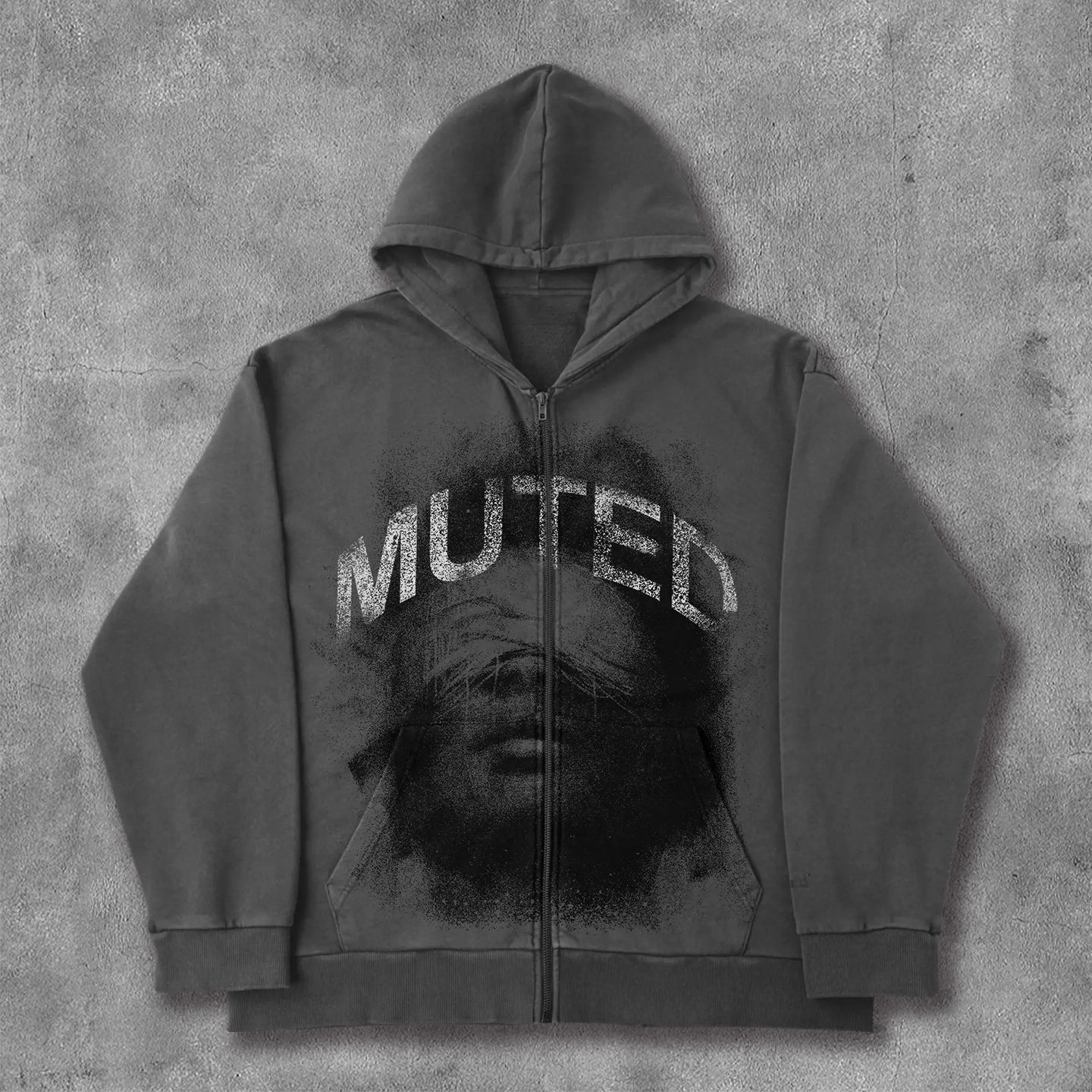 Muted Print Long Sleeve Zip Up Hoodies