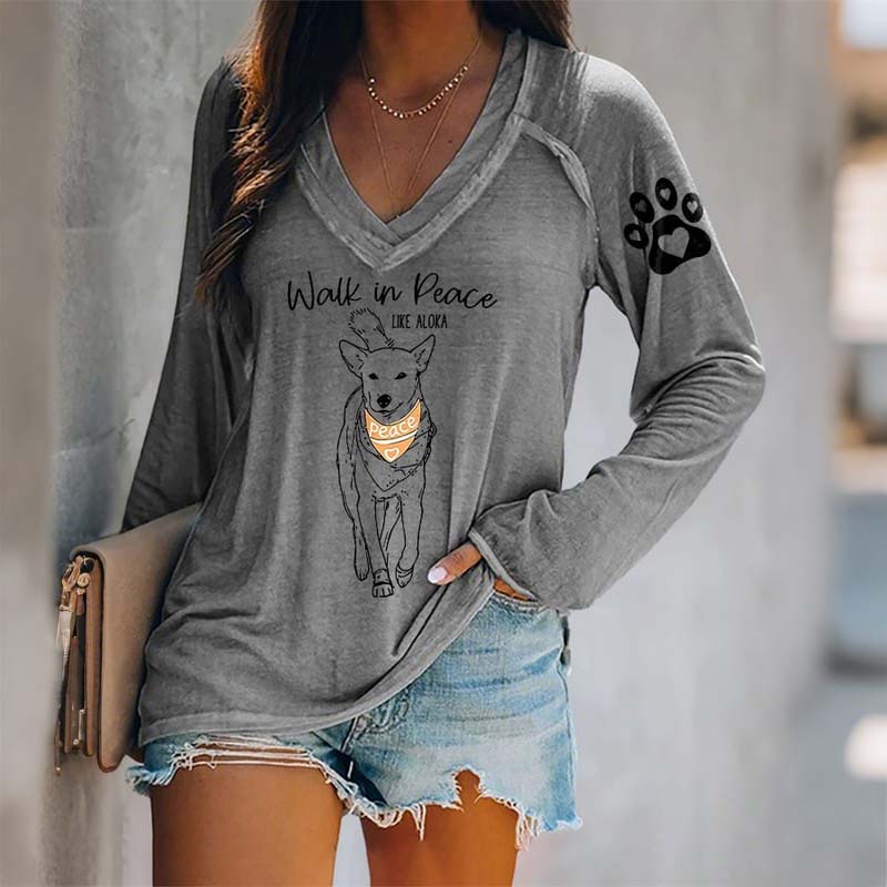 Retro Peaceful Stroll Monk Aloka Dog Print T-shirt