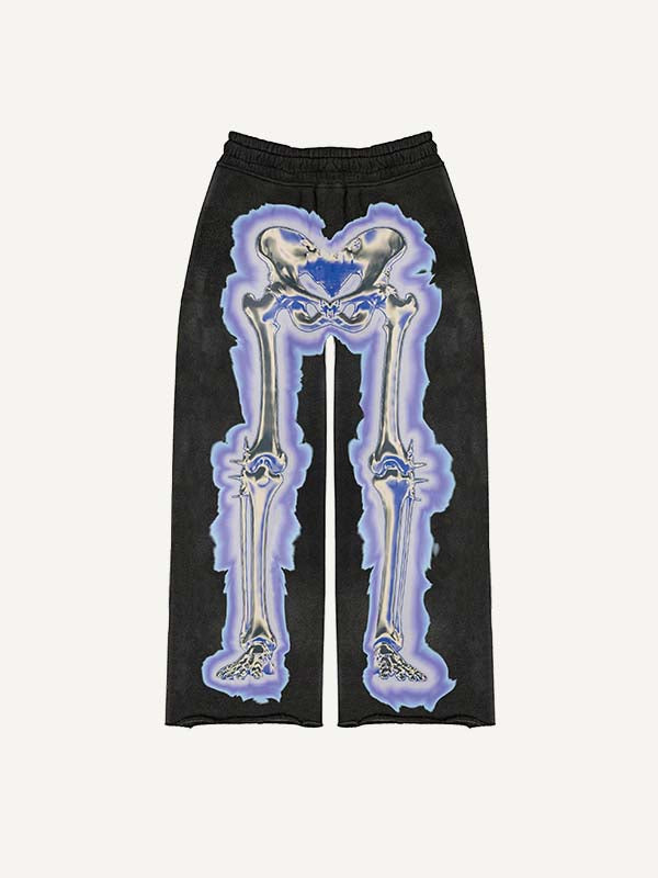Skeleton Print Elastic Waist Pants