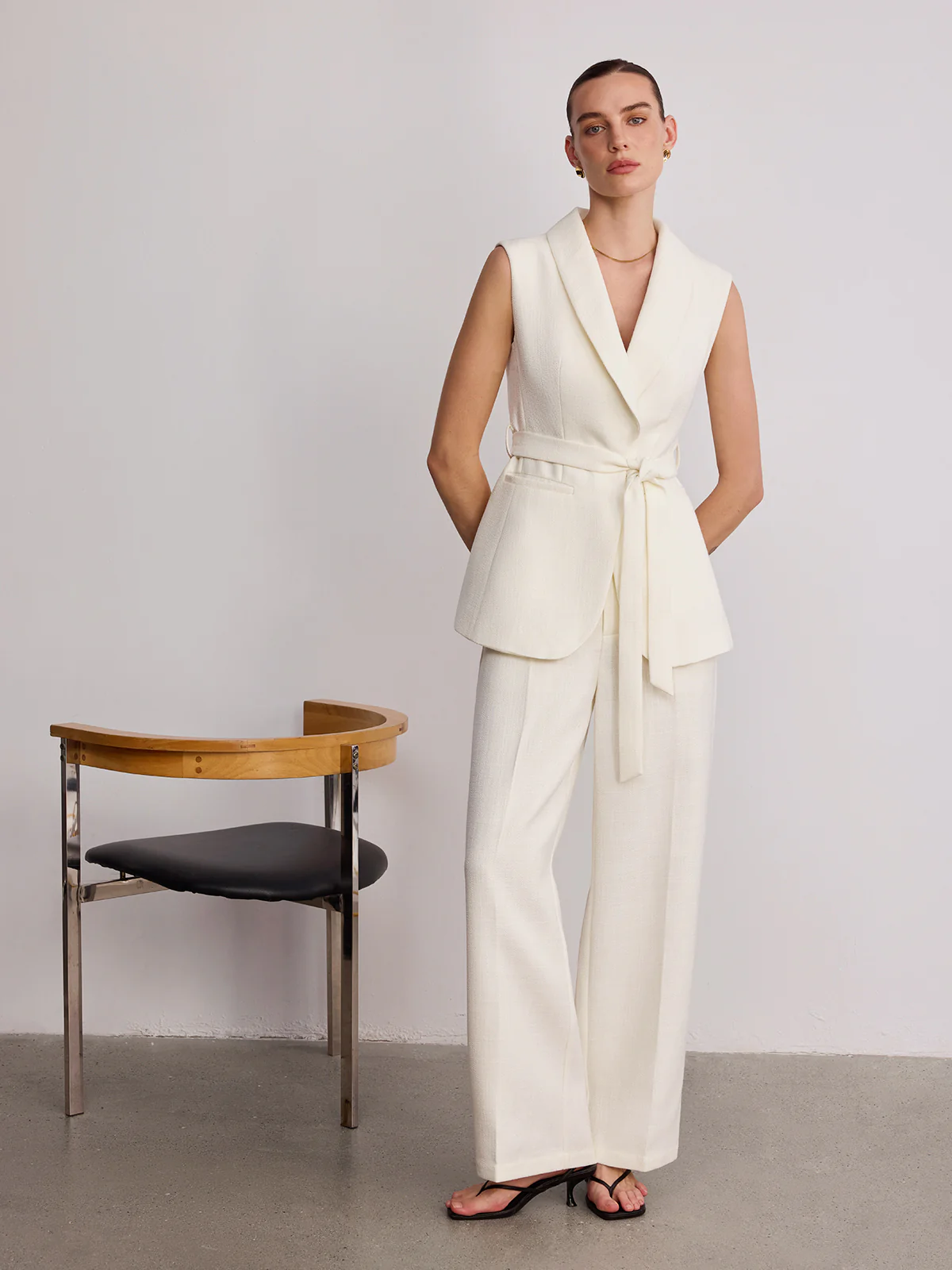 Belted Mid-Waist Wide-Leg Pants