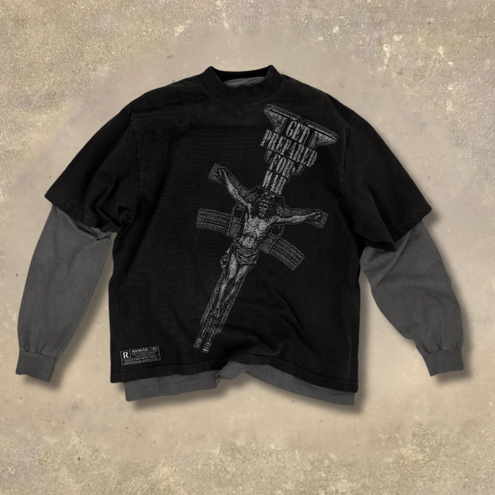 Dark Gothic Gun-shaped Cross Fake Two-Piece Shirt