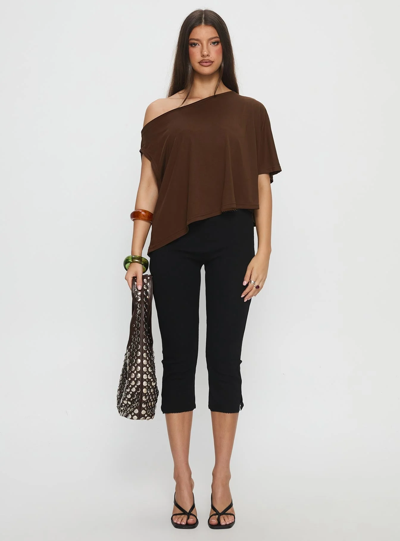 Passerby Asymmetrical Off Shoulder Top Brown