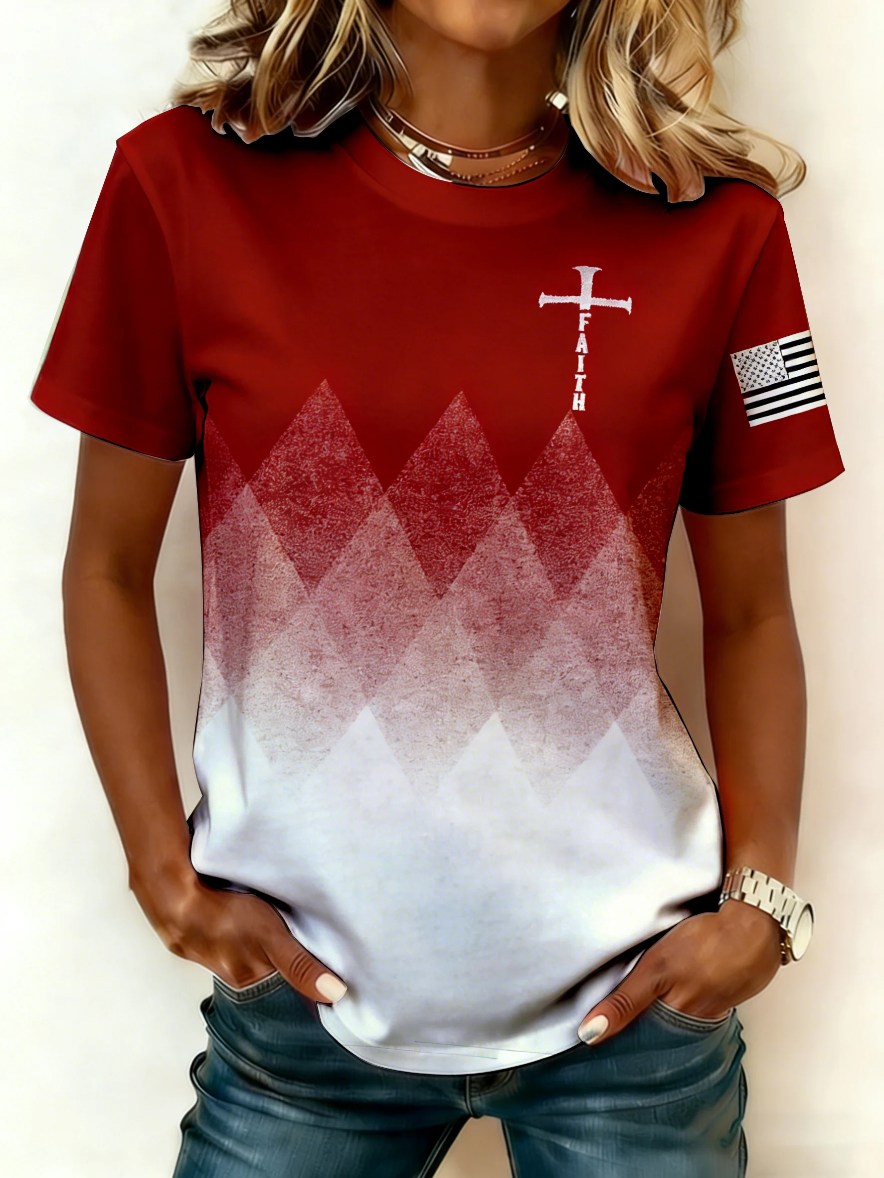 Women's Faith Print Round Neck Short-Sleeved T-Shirt-Fast Shipping