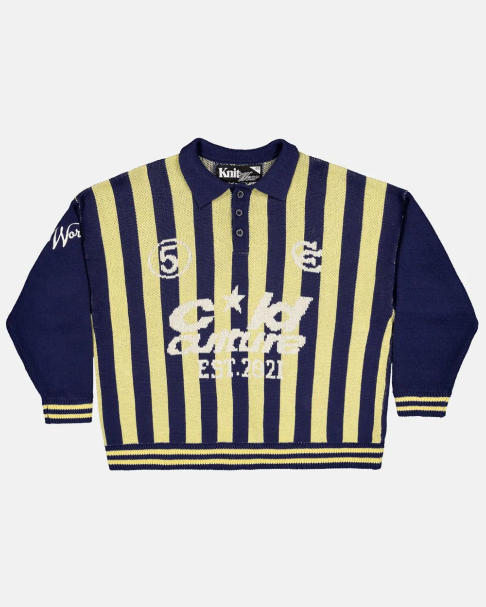 STRUCTURE COLLAR SWEATSHIRT KNIT BLUE/YELLOW