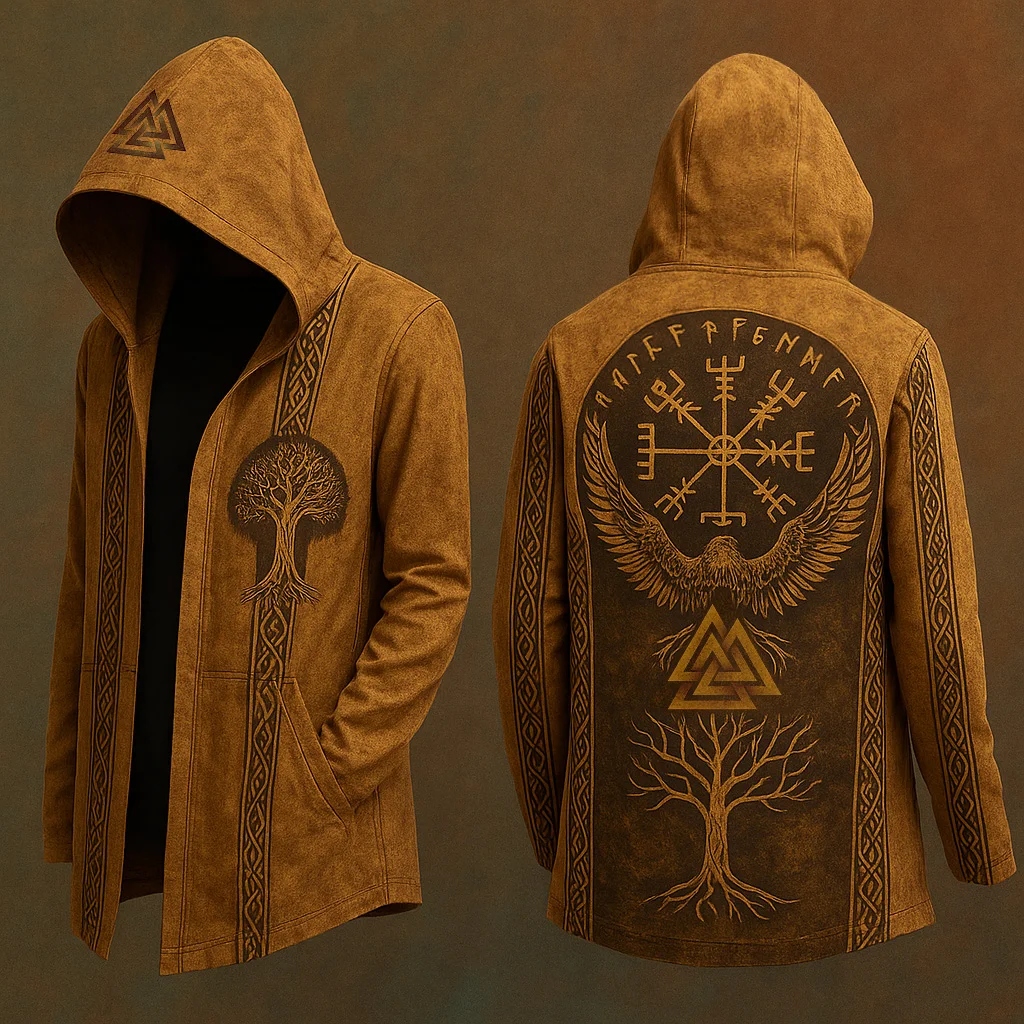 Men's Viking Nordic Tree Of Life Eagle 3d Print Vintage Hooded Jacket