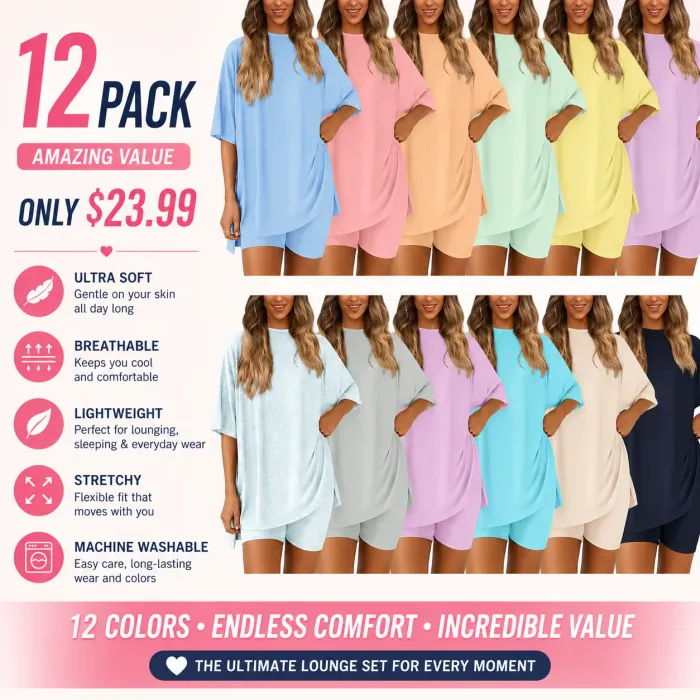 🔥Women's Two Piece Lounge Set 2026 Summer Casual Oversized Shirts Biker Shorts Matching Airport Travel Outfit