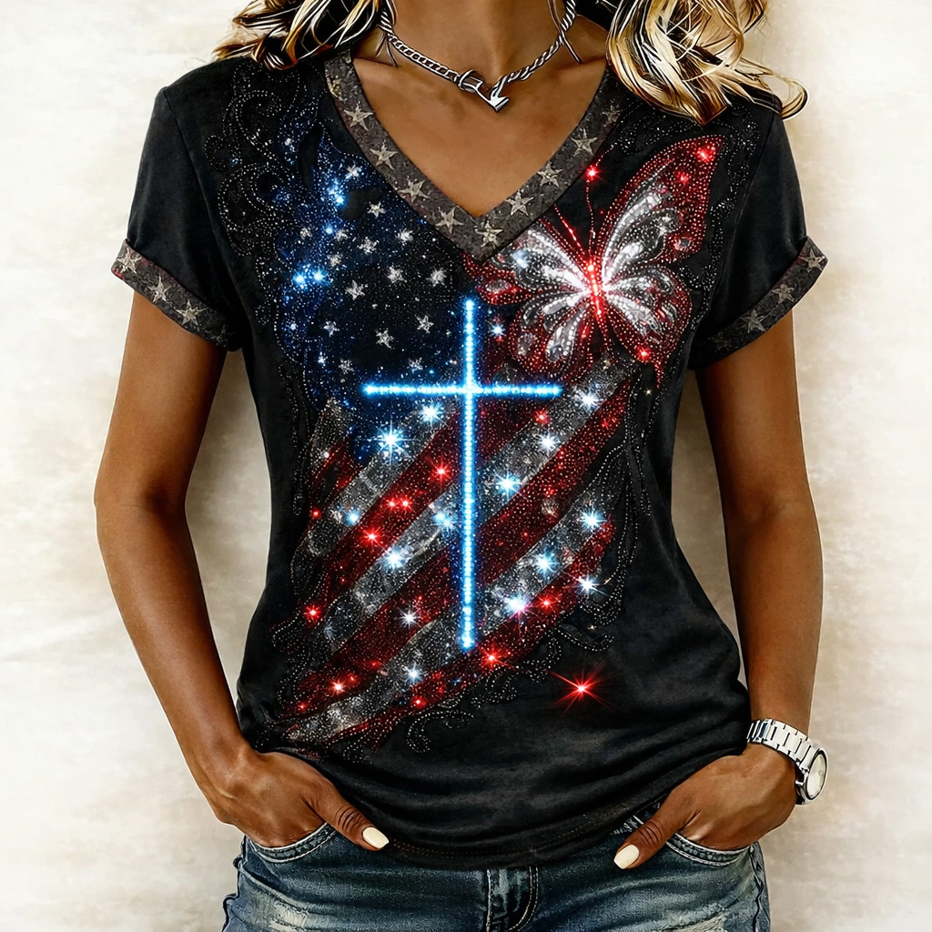 Women's 250th Anniversary Art Print Casual V-neck T-Shirt