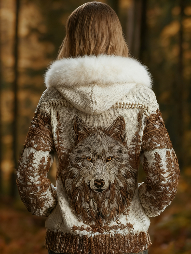 Viking Retro Women's Hooded Knit Sweater Jacket