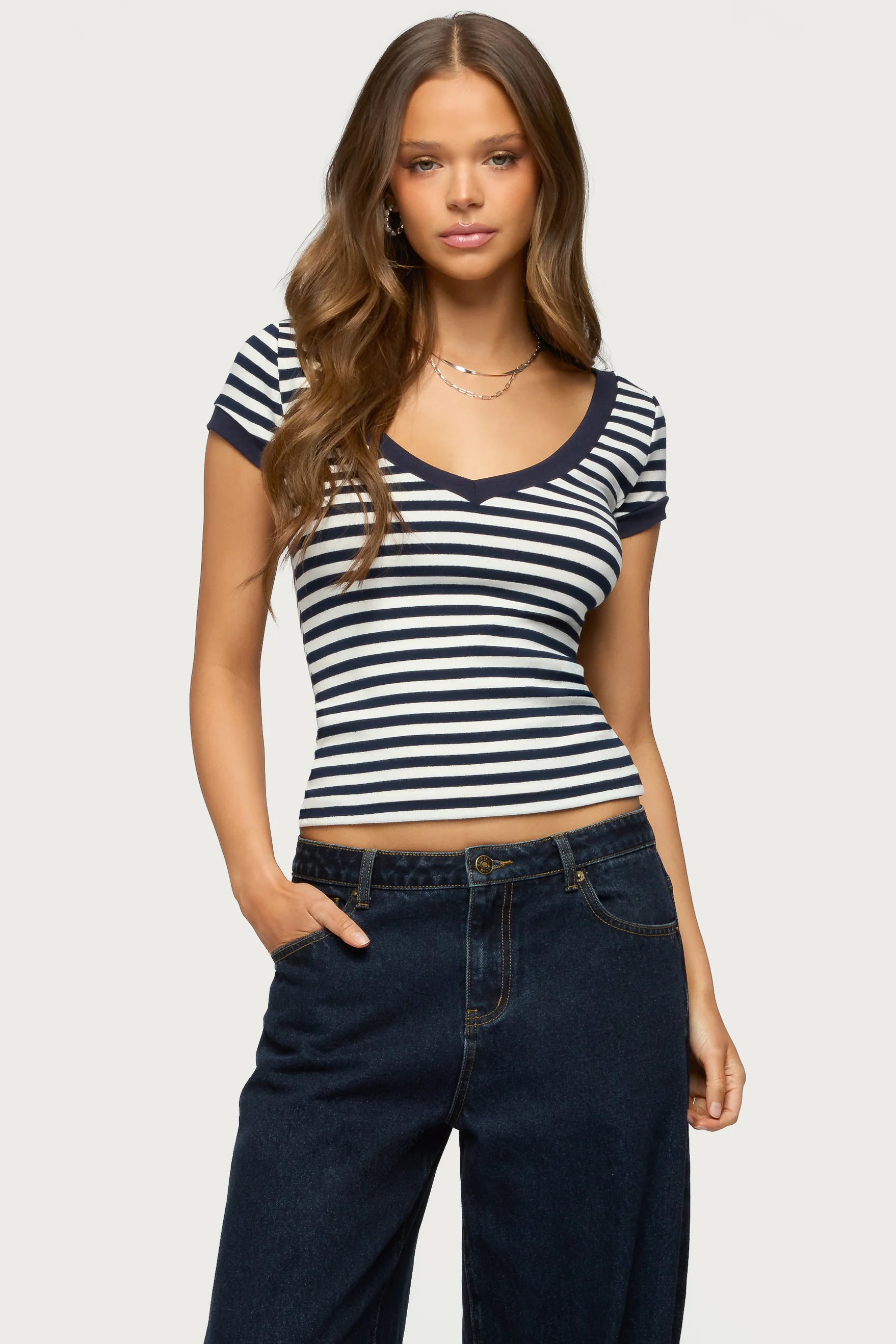 Antonela Striped V Neck T Shirt
