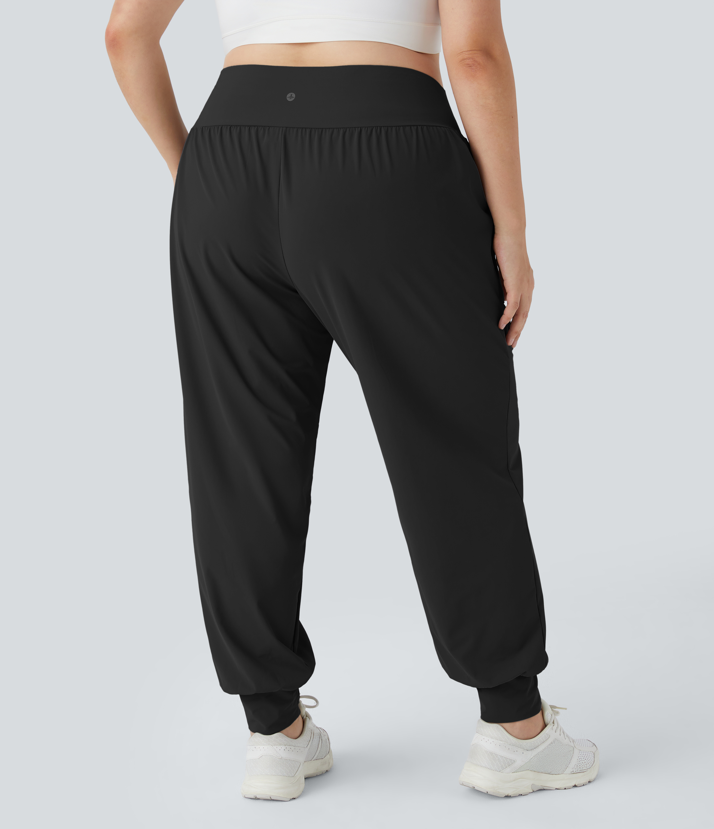 High Waisted Plain Pocket Yoga Plus Size Joggers