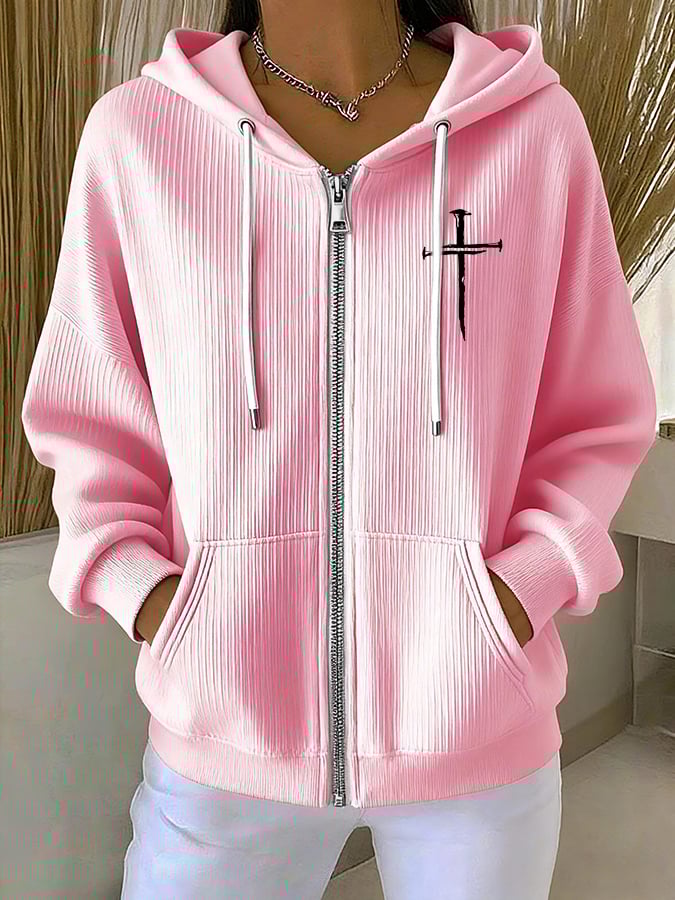 Women's Casual Faith Fashion Textured Hoodie Jacket