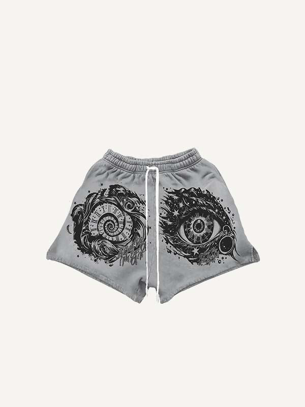 Eye&Graphic Print Drawstring Waist Shorts