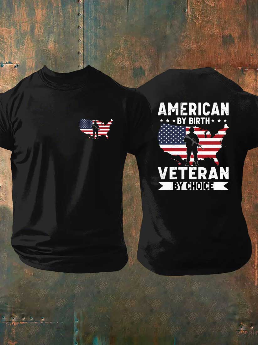 American By Bith Veteran By Choice  Pattern  100% Cotton T-Shirt