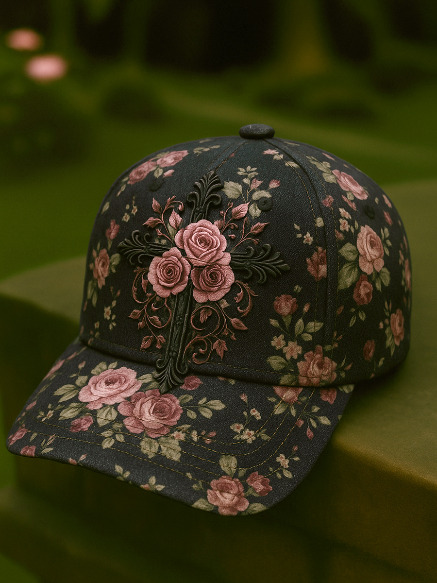 Women's Vintage Art Floral Cross Faith Print Hat