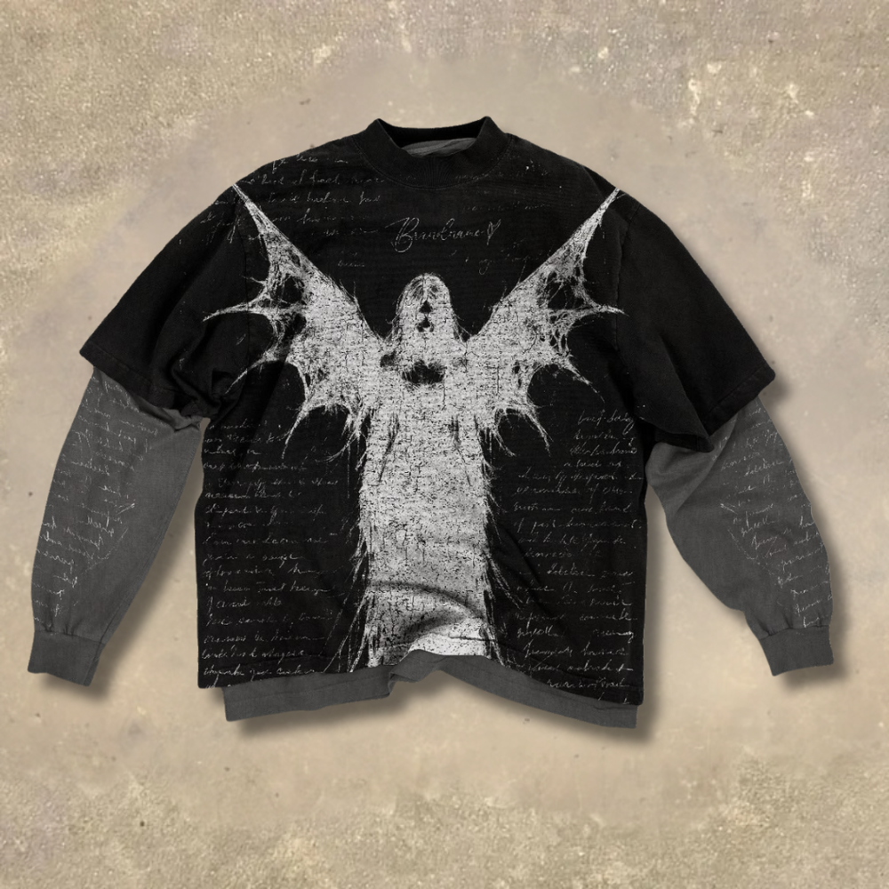 Dark Gothic Ghost Wing Fake Two-Piece Shirt
