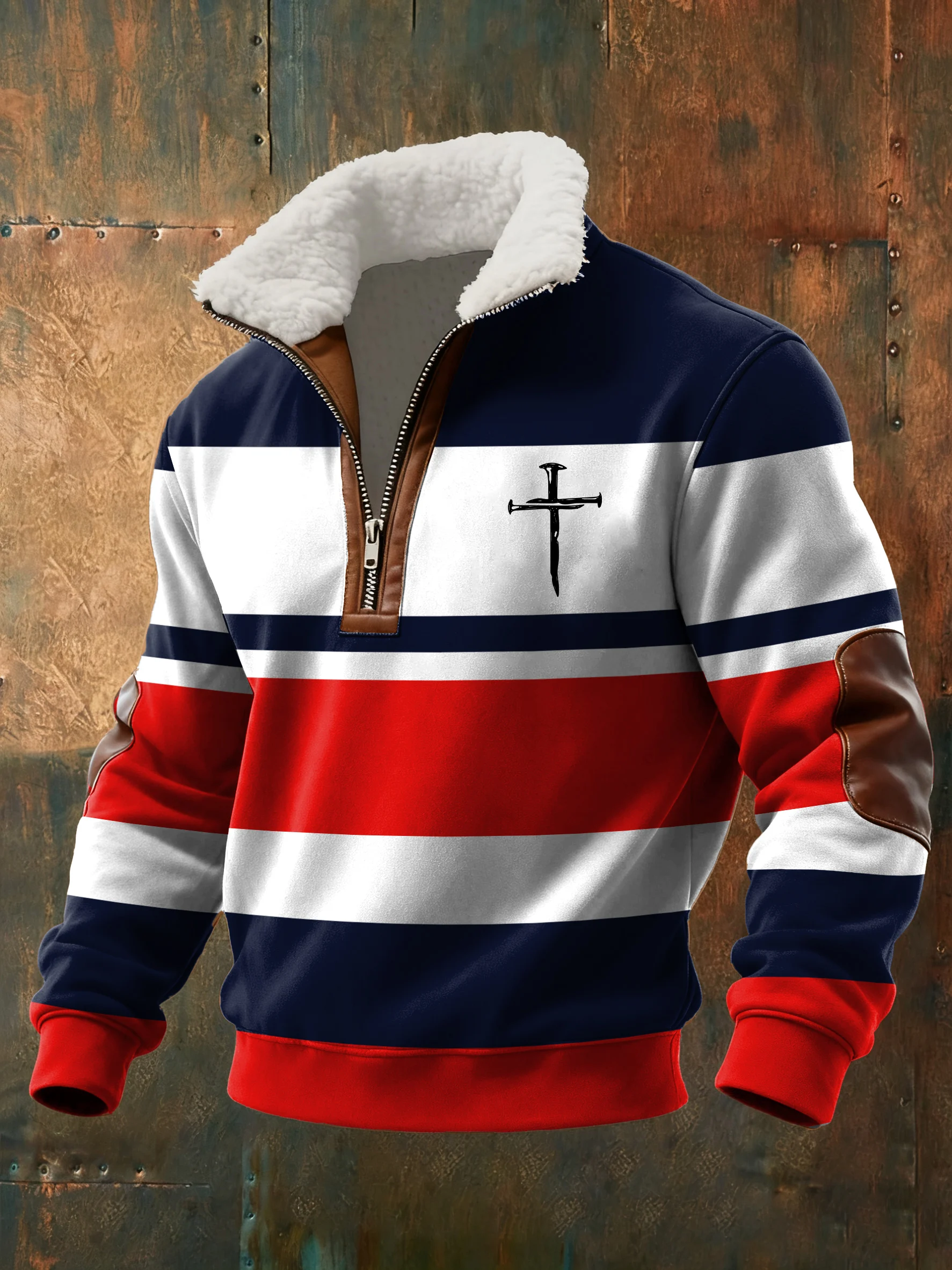 Men's Casual Faith Color Block Gradient Zipper Sweatshirt