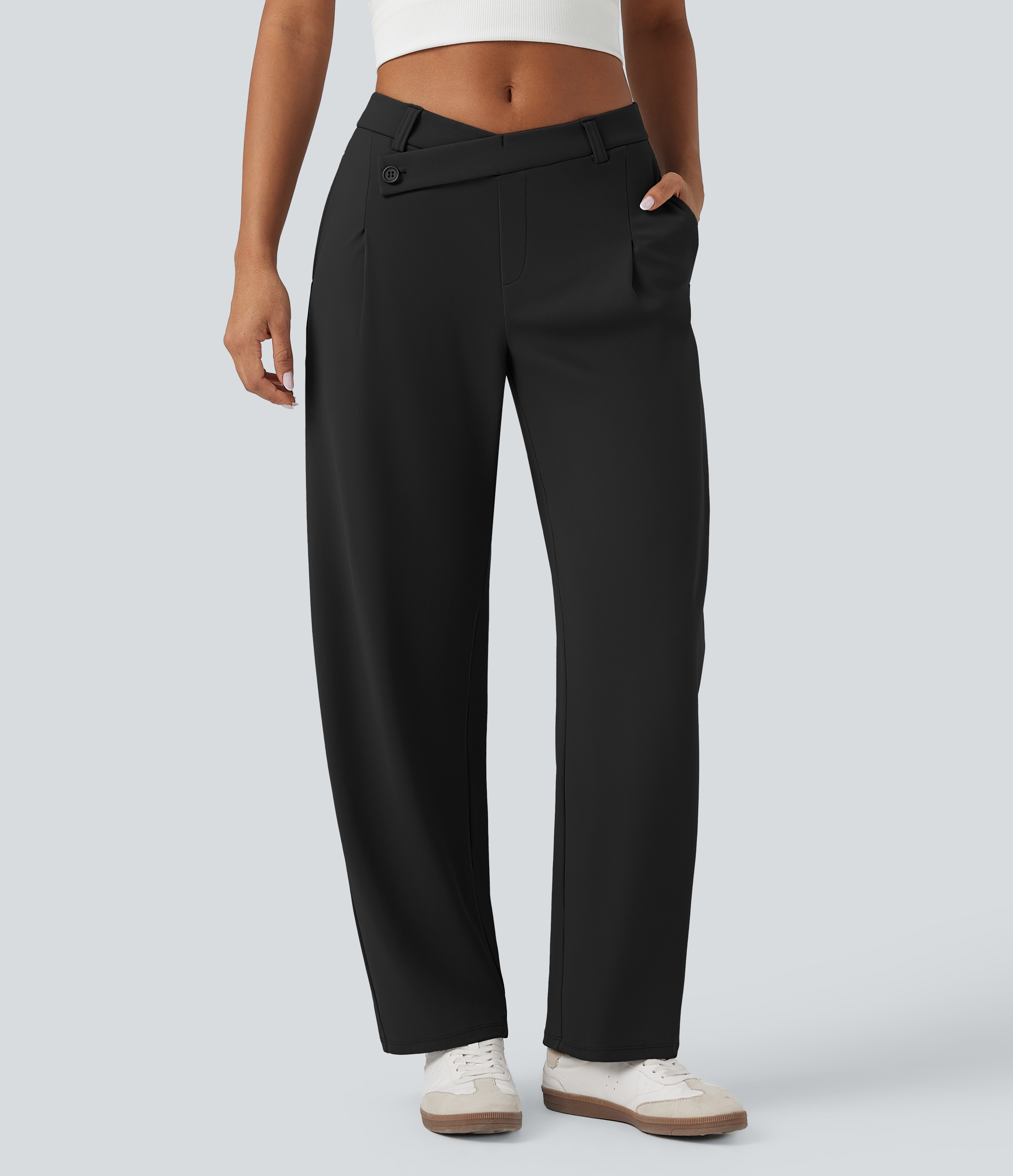 Halara Flex™ Asymmetric Mid Rise Tapered Work Pants with Pockets
