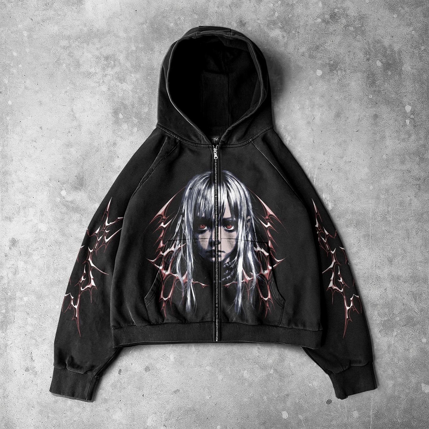 Styled Anime Print Zip Up Hoodie