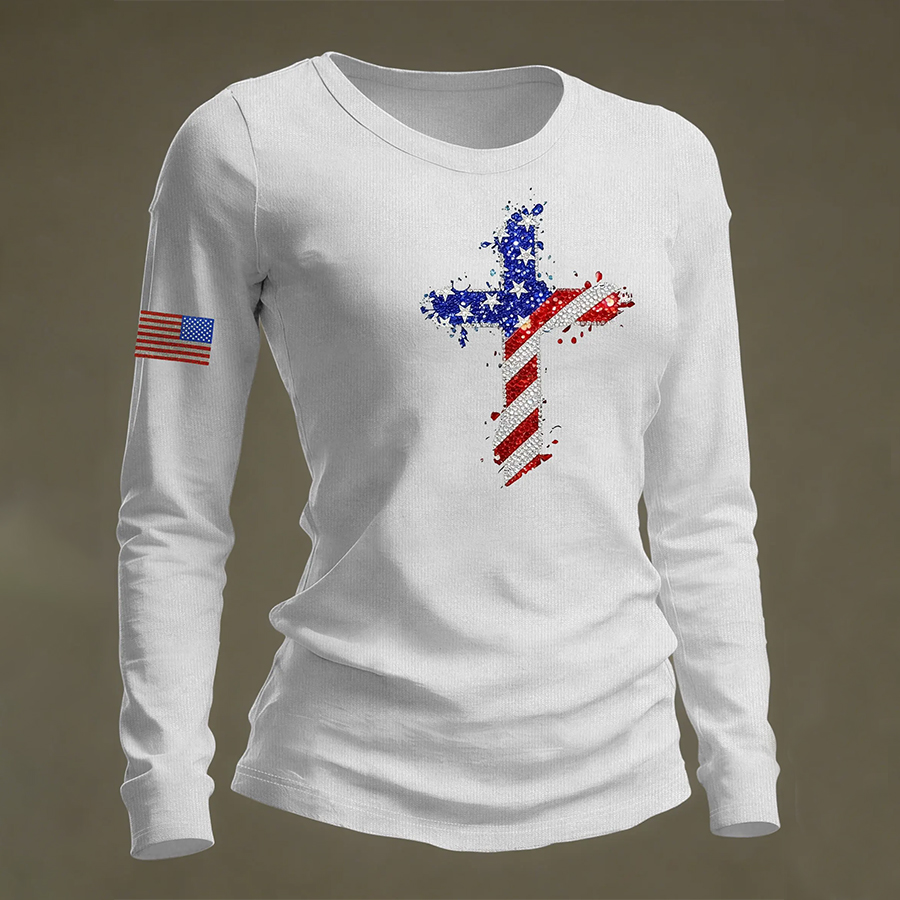 Women's casual American faith long-sleeved T-shirt