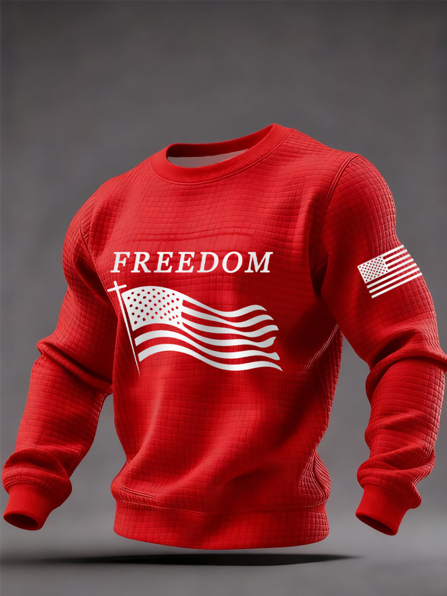 Men's Freedom  Flag Print Checkered Sweatshirt