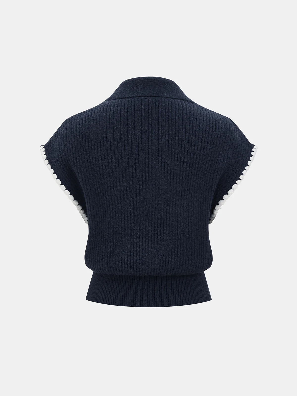 Metal Clasp Contrast Trim Collared Knit Vest