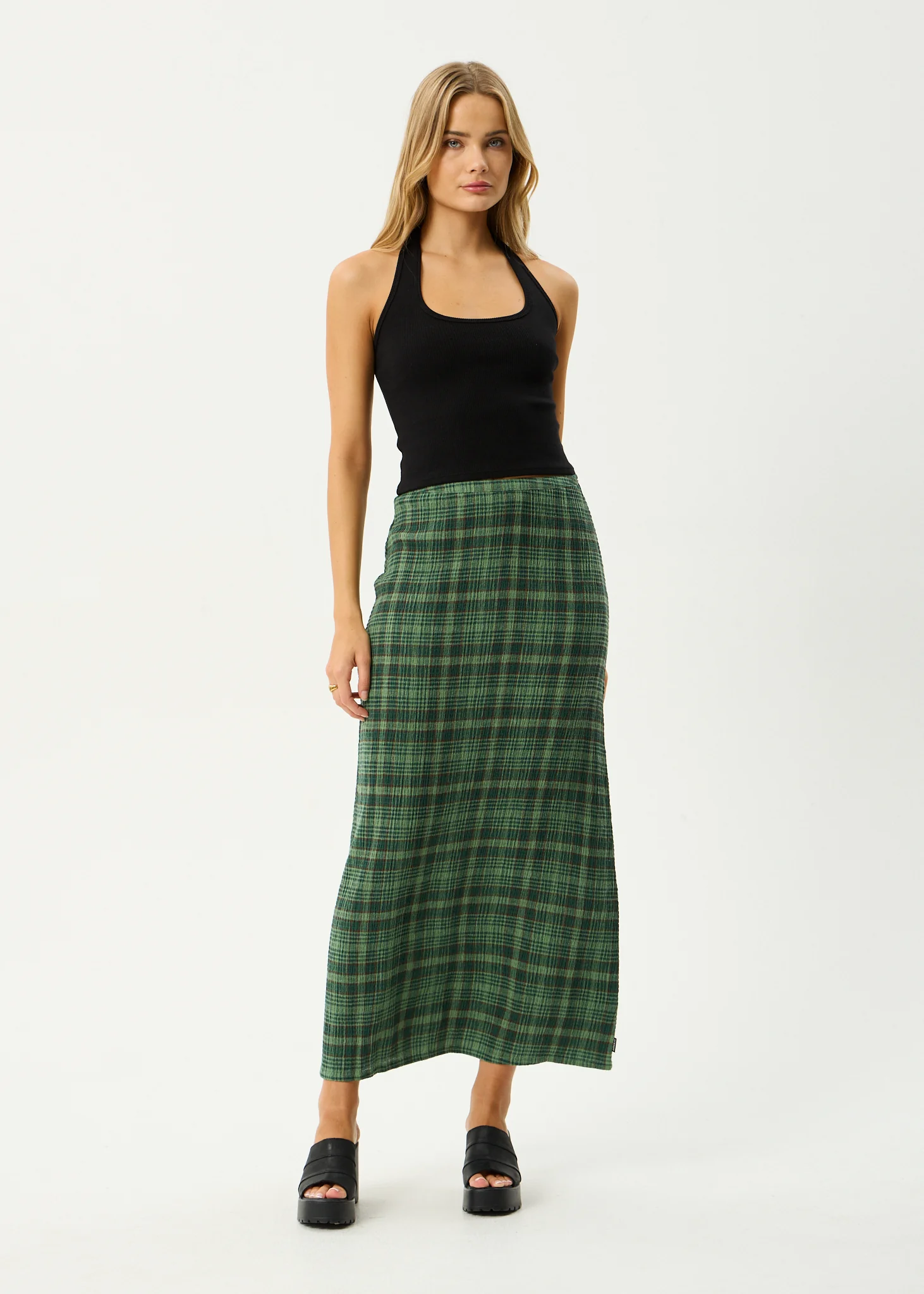 AFENDS Womens Lonnie - Seersucker Maxi Skirt - Hunter Green