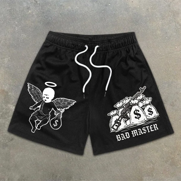 Angel Dollar Print Drawstring Mesh Shorts
