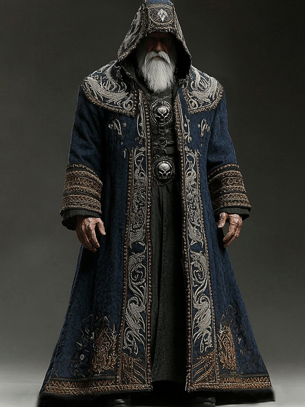 Men's Viking Celtic Pattern Contrast Hooded Cloak