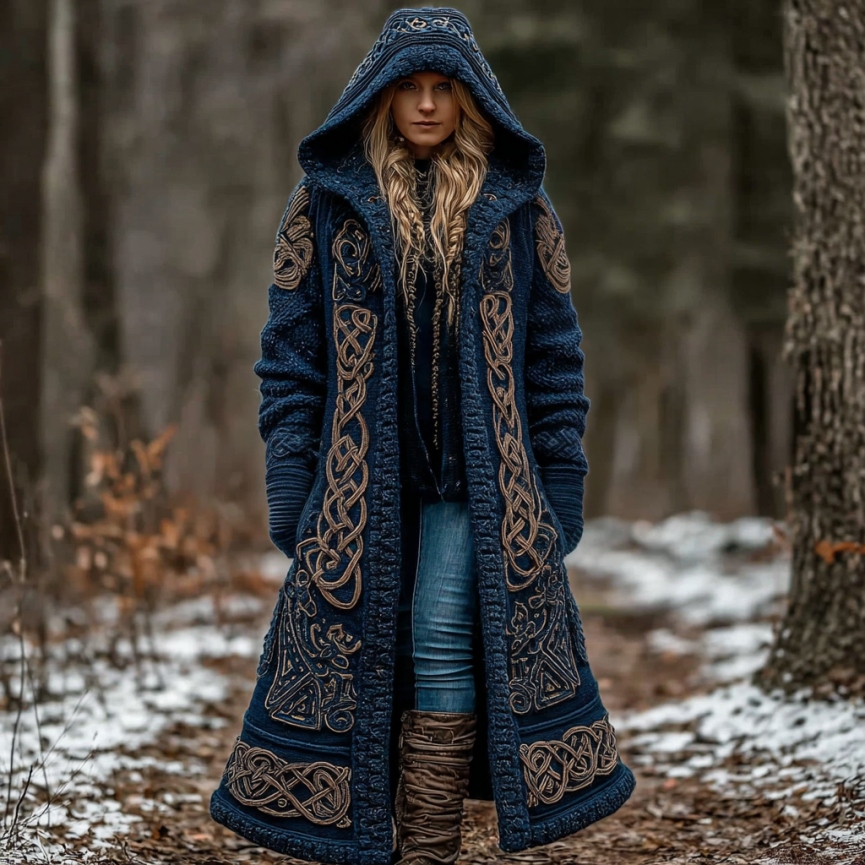 Women's Vintage Viking Celtic Knot Knit Long Sweater Jacket
