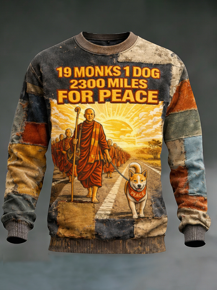 Walk For Peace Artistic Patchwork Print Sweatshirt