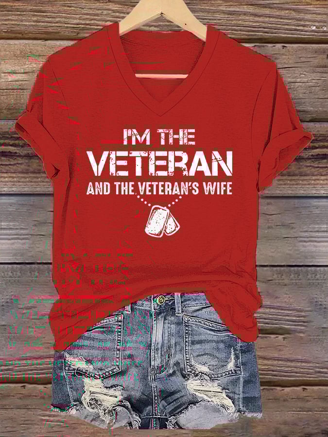Women's I'm A Veteran And The Veteran's Wife Printed V-Neck T-Shirt