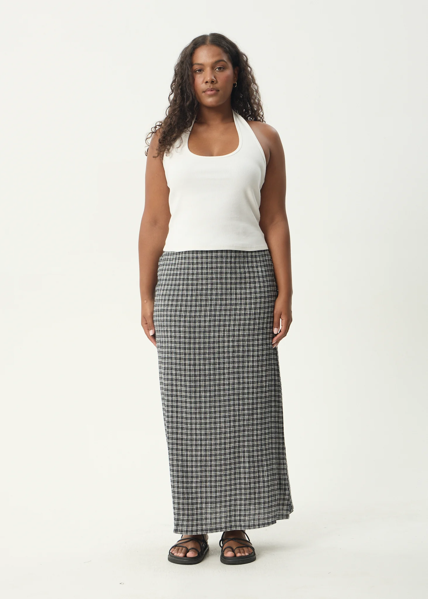 AFENDS Womens Asta Base - Seersucker Skirt - Steel Check