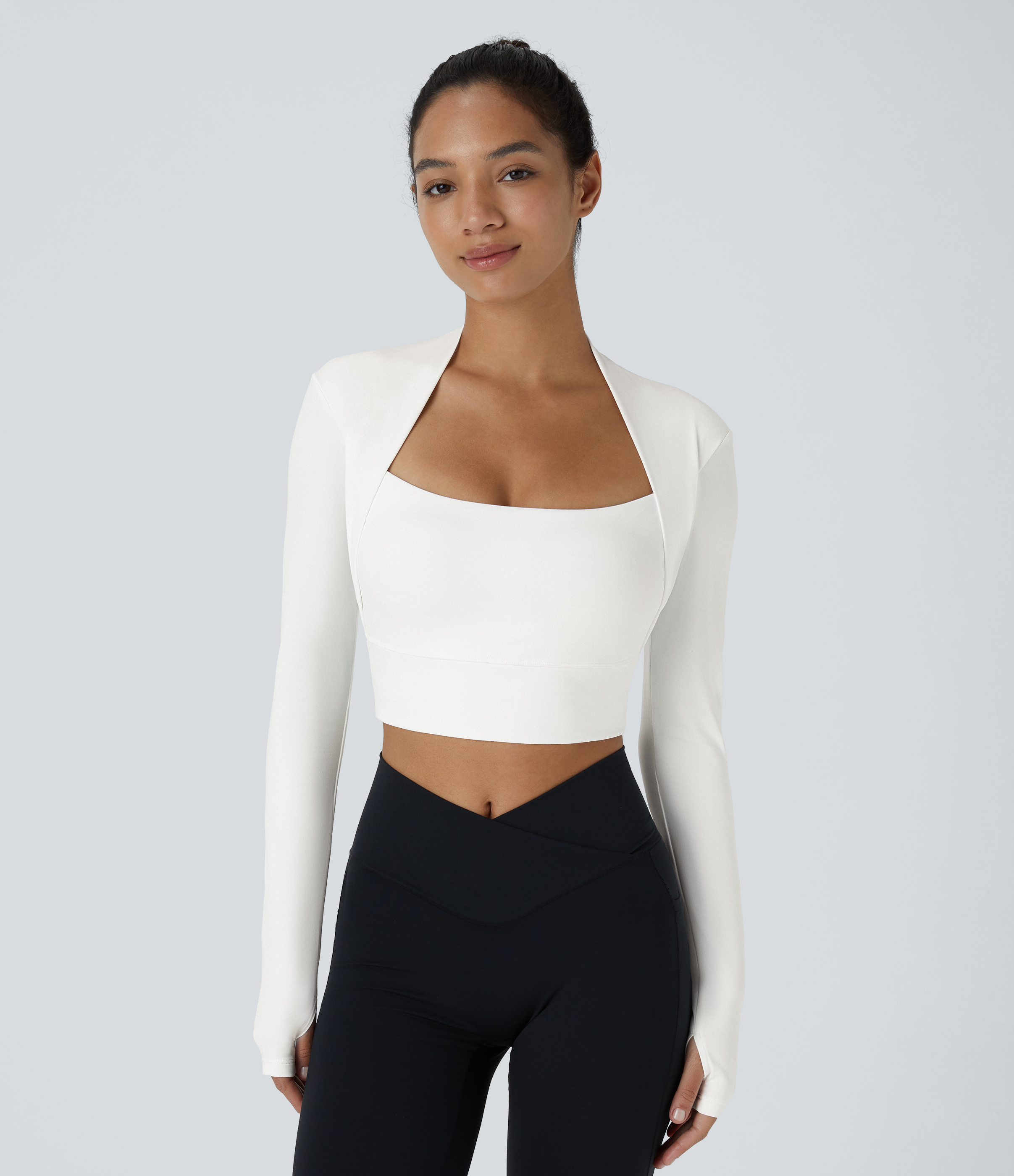 SoftlyZero™ Plush Long Sleeve Thumb Hole 2-in-1 Cropped Yoga Sports Top