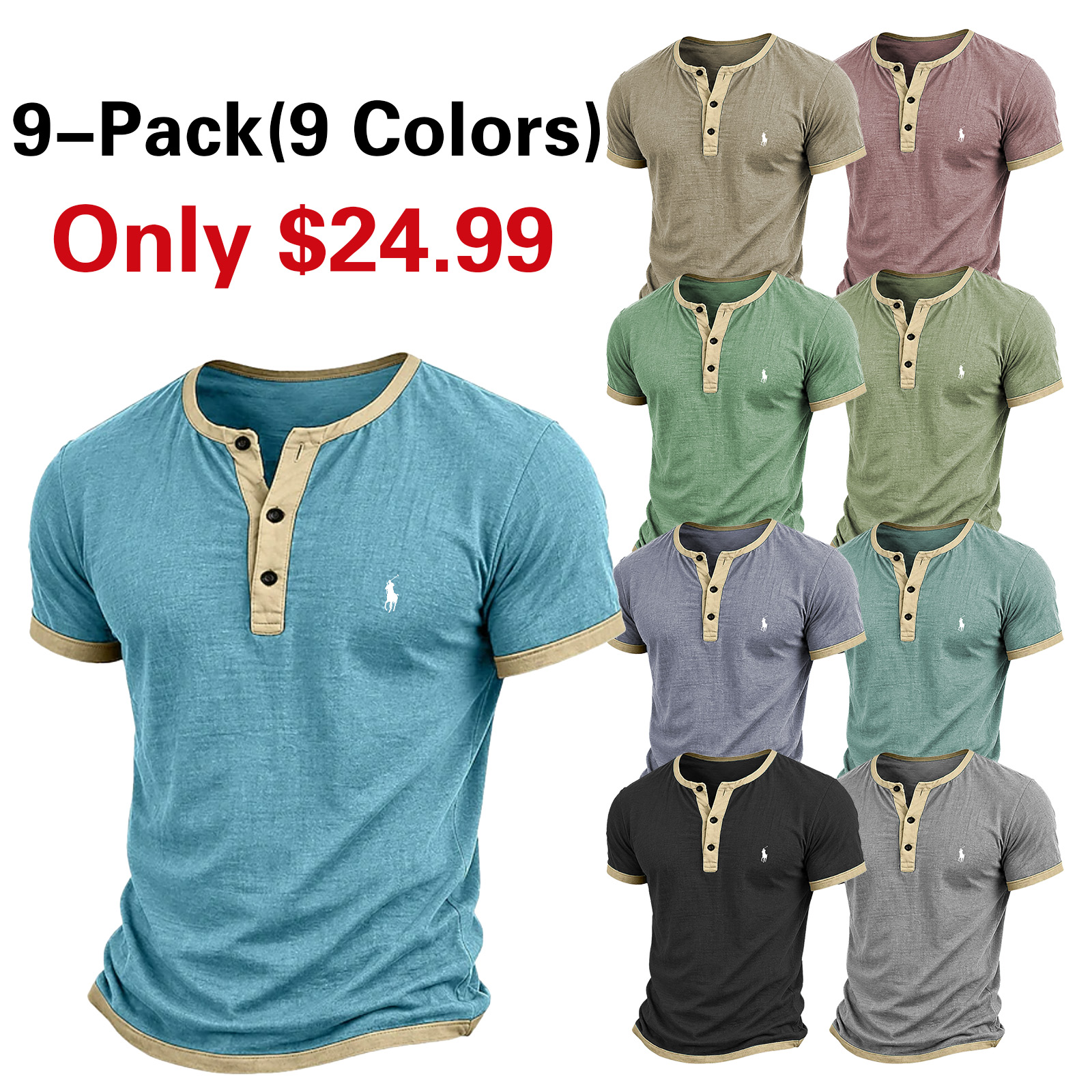 Men's T Shirt Henley Shirt Tee Short Sleeve Shirt Tee Top Short Sleeve Color Block