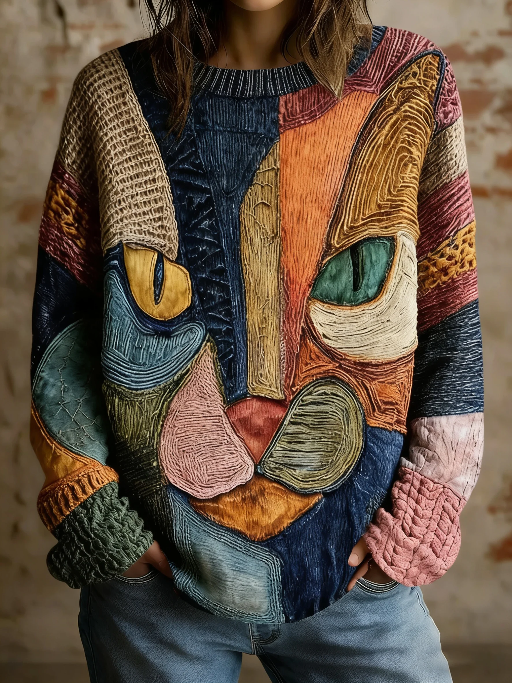 Women's Art Geometric Cat Print Tops