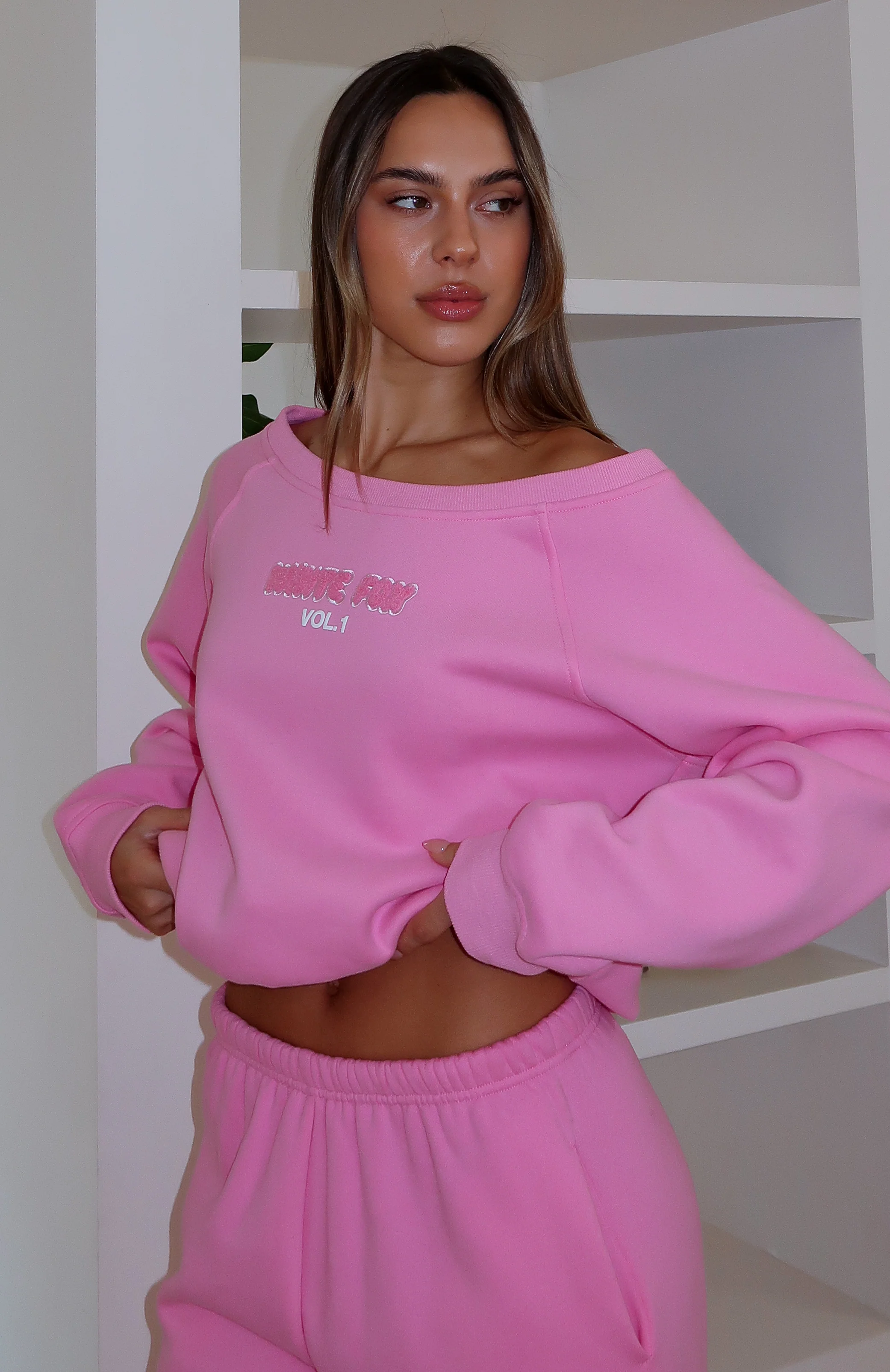 Vol. 1 Off Shoulder Sweater Bubblegum