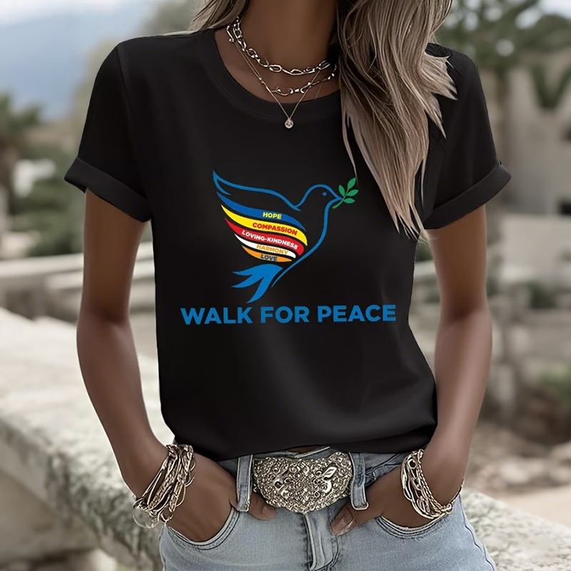 Women's Walk For Peace Print Crew Neck T-shirt