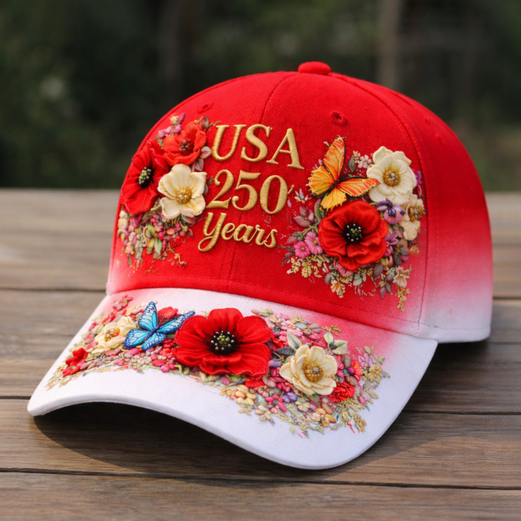 US 250th Anniversary Floral Art Print Casual Hat