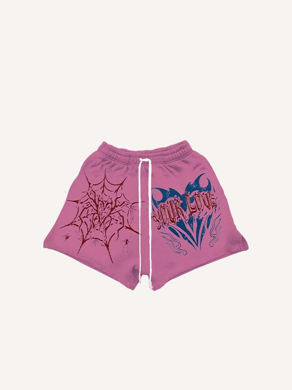 Heart&Cross&Spider&Web&Graphic Print Drawstring Waist Shorts
