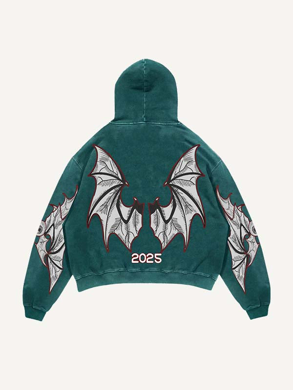 Eyeball&Wing Print Slant Pockets Hoodie