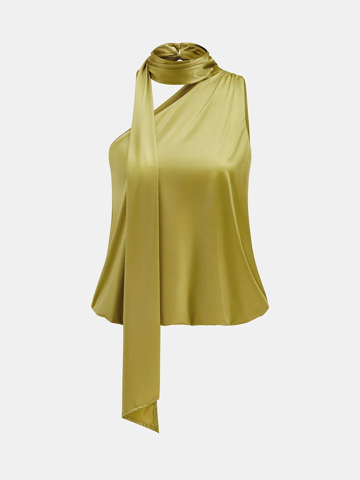 Tie-Neck One-Shoulder Satin Top