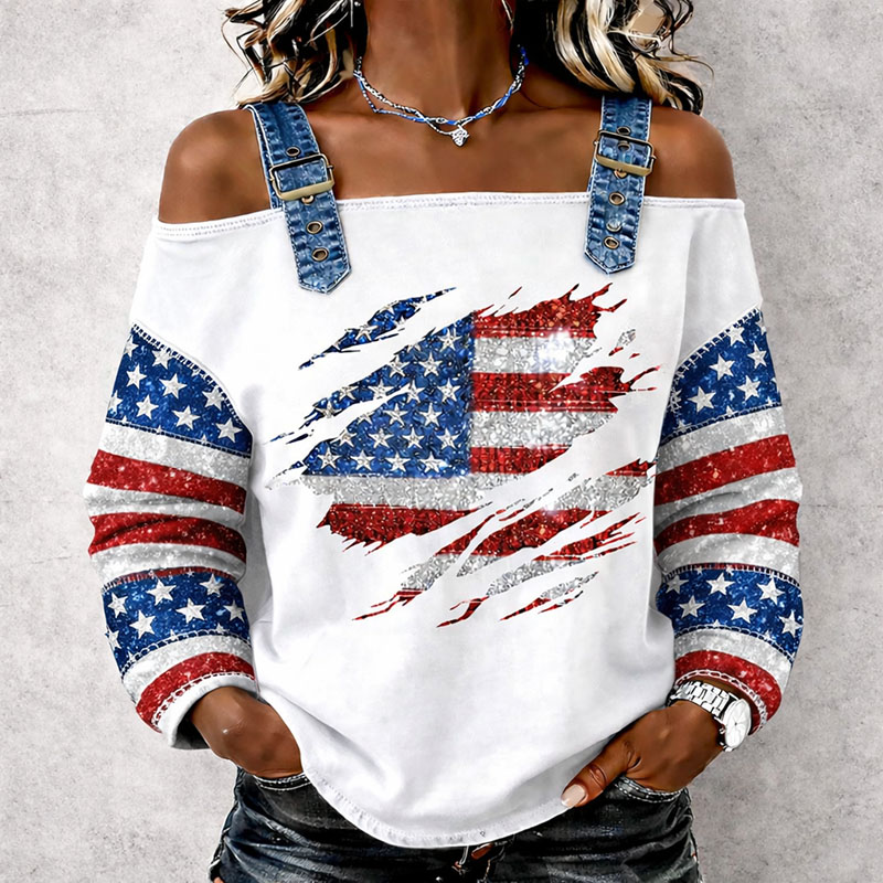 Women's US 250th Anniversary Art Prin sleeveless denim shirt