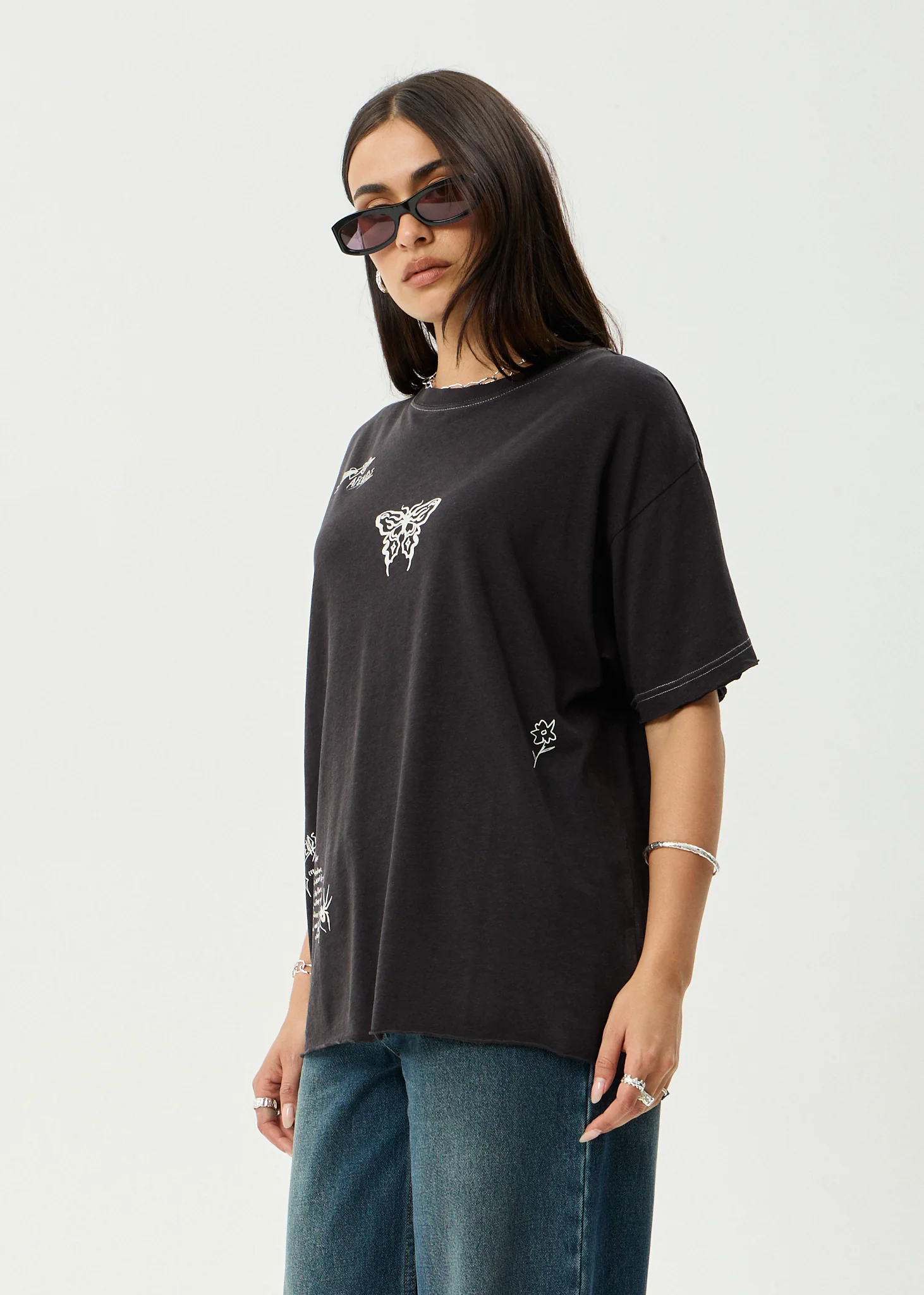 AFENDS Womens Rise - Oversized Tee - Stone Black