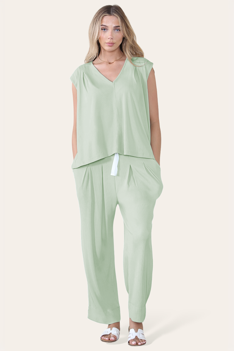 Minimalist V Neck Sleeveless Top & Drawstring Trousers Co-ord