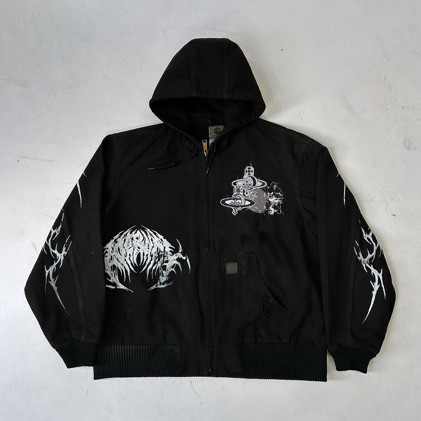 Street style y2k print zip-up hoodie